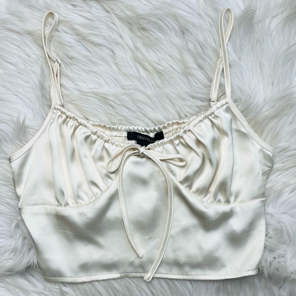 Forever 21 Silky Bustier Crop Top Ivory Size Small